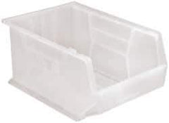 Quantum Storage - 75 Lb. Load Capacity, 16" Deep, Clear Polypropylene Hopper Stacking Bin - 8" High x 11" Wide x 16" Long - USA Tool & Supply