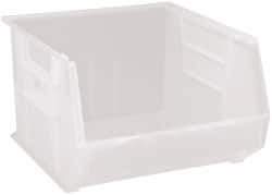 Quantum Storage - 75 Lb. Load Capacity, 18" Deep, Clear Polypropylene Hopper Stacking Bin - 11" High x 16-1/2" Wide x 18" Long - USA Tool & Supply