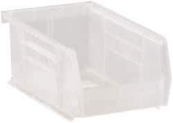 Quantum Storage - 10 Lb. Load Capacity, 7-3/8" Deep, Clear Polypropylene Hopper Stacking Bin - 3" High x 4-1/8" Wide x 7-3/8" Long - USA Tool & Supply