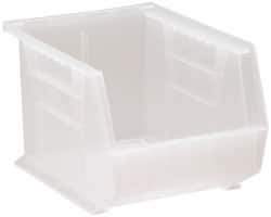 Quantum Storage - 50 Lb. Load Capacity, 10-3/4" Deep, Clear Polypropylene Hopper Stacking Bin - 7" High x 8-1/4" Wide x 10-3/4" Long - USA Tool & Supply