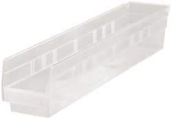 Quantum Storage - 50 Lb. Load Capacity, 23-5/8" Deep, Clear Polypropylene Hopper Shelf Bin - 4" High x 4-1/8" Wide x 23-5/8" Long - USA Tool & Supply