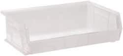 Quantum Storage - 60 Lb. Load Capacity, 10-7/8" Deep, Clear Polypropylene Hopper Stacking Bin - 5" High x 16-1/2" Wide x 10-7/8" Long - USA Tool & Supply