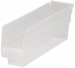 Quantum Storage - 30 Lb. Load Capacity, 11-5/8" Deep, Clear Polypropylene Hopper Shelf Bin - 4" High x 2-3/4" Wide x 11-5/8" Long - USA Tool & Supply