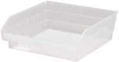 Quantum Storage - 30 Lb. Load Capacity, 11-5/8" Deep, Clear Polypropylene Hopper Shelf Bin - 4" High x 11-1/8" Wide x 11-5/8" Long - USA Tool & Supply