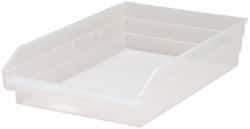 Quantum Storage - 40 Lb. Load Capacity, 17-7/8" Deep, Clear Polypropylene Hopper Shelf Bin - 4" High x 11-1/8" Wide x 17-7/8" Long - USA Tool & Supply