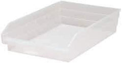 Quantum Storage - 40 Lb. Load Capacity, 17-7/8" Deep, Clear Polypropylene Hopper Shelf Bin - 4" High x 11-1/8" Wide x 17-7/8" Long - USA Tool & Supply
