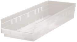 Quantum Storage - 50 Lb. Load Capacity, 23-5/8" Deep, Clear Polypropylene Hopper Shelf Bin - 4" High x 8-3/8" Wide x 23-5/8" Long - USA Tool & Supply