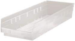 Quantum Storage - 50 Lb. Load Capacity, 23-5/8" Deep, Clear Polypropylene Hopper Shelf Bin - 4" High x 8-3/8" Wide x 23-5/8" Long - USA Tool & Supply