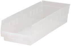 Quantum Storage - 40 Lb. Load Capacity, 17-7/8" Deep, Clear Polypropylene Hopper Shelf Bin - 4" High x 6-5/8" Wide x 17-7/8" Long - USA Tool & Supply