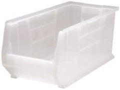 Quantum Storage - 125 Lb. Load Capacity, 23-7/8" Deep, Clear Polypropylene Hopper Stacking Bin - 10" High x 11" Wide x 23-7/8" Long - USA Tool & Supply
