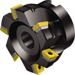 Sandvik Coromant - 10 Inserts, 100mm Cut Diam, 31.75mm Arbor Diam, 10mm Max Depth of Cut, Indexable Square-Shoulder Face Mill - 63mm High, 490R-1404 Insert Compatibility, Through Coolant, Series CoroMill 490 - USA Tool & Supply