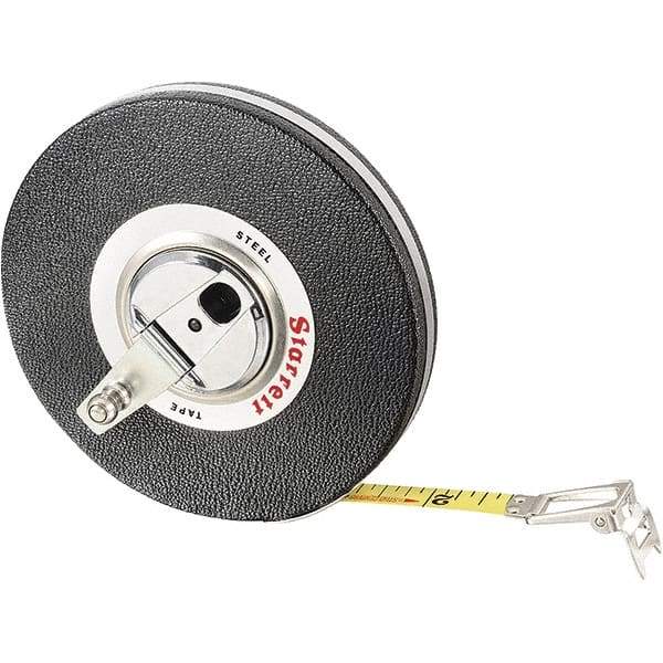 Starrett - 100' x 3/8" Yellow Blade Tape Measure - 1/8" Graduation, L1 Graduation Style, Black Case - USA Tool & Supply