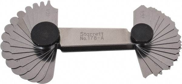 Starrett - 30 Piece, 1/32 to 1/4 Inch Radius, Steel Radius Gage Set - USA Tool & Supply