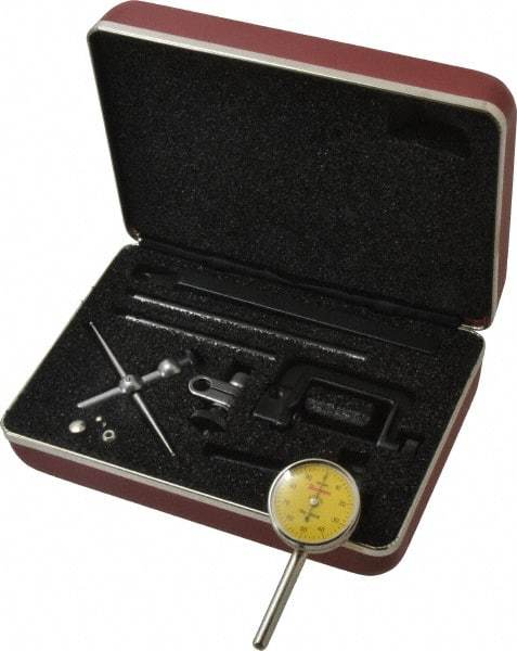 Starrett - 10 Piece, 2.5mm to 5mm Measuring Range, 1-7/16" Dial Diam, 0-100 Dial Reading, Yellow Dial Test Indicator Kit - 0.02mm Dial Graduation - USA Tool & Supply