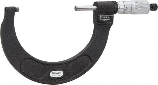 Starrett - 3 to 4" Range, 0.0001" Graduation, Mechanical Outside Micrometer - Ratchet Stop Thimble, Accurate to 0.0001", Digital Counter - USA Tool & Supply