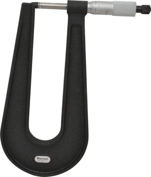 Starrett - 0 to 1" Range, 0.001" Graduation, Mechanical Outside Micrometer - Ratchet Stop Thimble, 6" Throat Depth, Accurate to 0.0001" - USA Tool & Supply