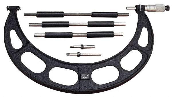 Starrett - Mechanical, 0 to 100 mm Range, Interchangeable Anvil Micrometer - Ratchet Stop Thimble, 0.01 mm Graduation - USA Tool & Supply