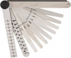 Starrett - 9 Piece, 0.1065 to 0.166" Thick, Tapered Feeler Gage Set - 4-3/4" Leaf Length, 1/4 to 1/2" (Tapered) Wide, Tempered Steel - USA Tool & Supply