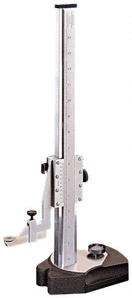 Starrett - 0 to 18 Inch Measurement, 0.001 Inch Graduation, Vernier Height Gage - Satin Chrome Finish, 7-1/2 Inch Long x 4-1/2 Inch Wide - USA Tool & Supply