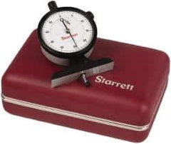 Starrett - 0 to 1/2 Inch Range, White Dial Depth Gage - 0.0005 Inch Graduation, 2-1/2 Inch Base Measuring Length - USA Tool & Supply