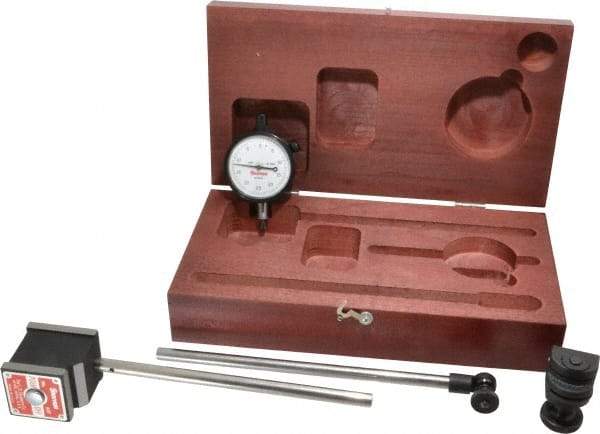 Starrett - 0.0005" Graduation, 1/8" Max Meas, 0-25-0 Dial Reading, Dial Indicator & Base Kit - 1-15/16" Base Length x 1-5/8" Base Width x 1-7/8" Base Height - USA Tool & Supply