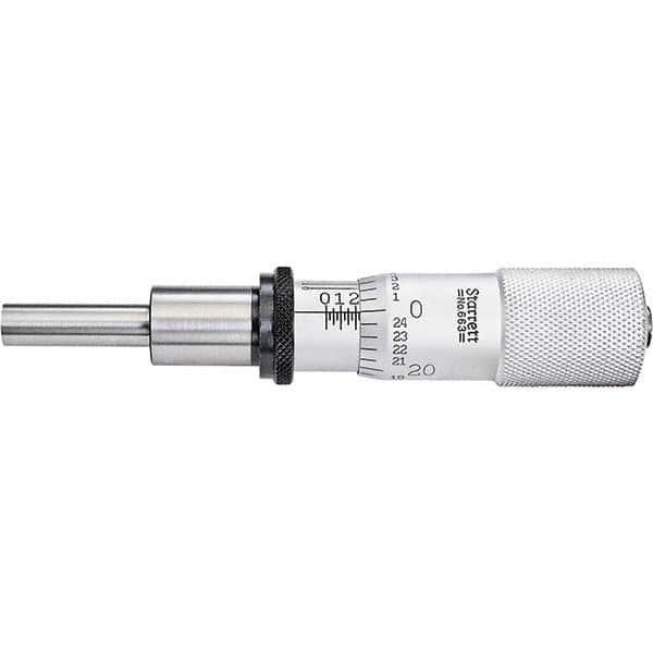 Starrett - 1 Inch, 13/16 Inch Plain Thimble, 0.3 Inch Diameter x 1-1/4 Inch Long Spindle, Mechanical Micrometer Head - USA Tool & Supply