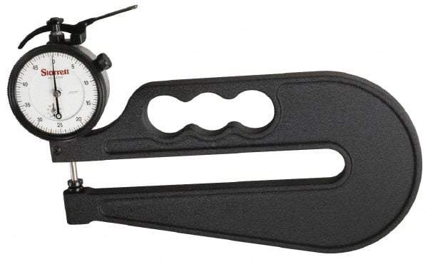 Starrett - 0 to 10mm Measurement, 0.01mm Graduation, 2-1/2 Inch Throat Depth, Dial Thickness Gage - 2-1/4 Inch Dial Diameter - USA Tool & Supply