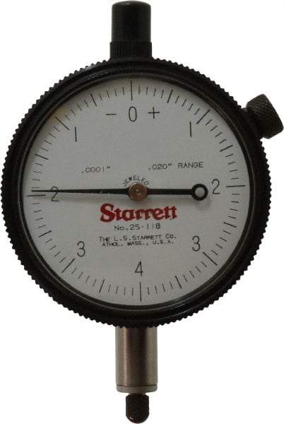 Starrett - 0.02" Range, 0-4-0 Dial Reading, 0.0001" Graduation Dial Drop Indicator - 2-1/4" Dial, 0.008" Range per Revolution - USA Tool & Supply