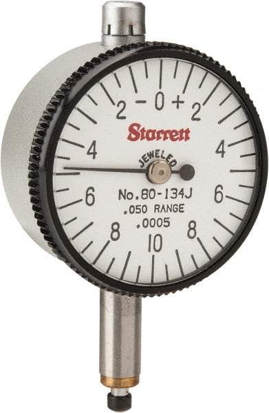 Starrett - 0.05" Range, 0-10-0 Dial Reading, 0.0005" Graduation Dial Drop Indicator - 1-1/4" Dial, 0.02" Range per Revolution - USA Tool & Supply