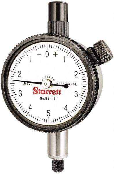 Starrett - 0.025" Range, 0-5-0 Dial Reading, 0.0001" Graduation Dial Drop Indicator - 1-11/16" Dial, 0.01" Range per Revolution - USA Tool & Supply