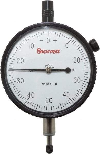Starrett - 1/4" Range, 0-50-0 Dial Reading, 0.001" Graduation Dial Drop Indicator - 2-3/4" Dial, 0.1" Range per Revolution - USA Tool & Supply