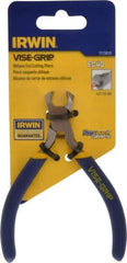 Irwin - 4-1/2" OAL, 18 AWG Capacity, Semi-Flush End Cutting Pliers - 13/16" Jaw Length x 9/16" Jaw Width, Dipped Vinyl Handle - USA Tool & Supply