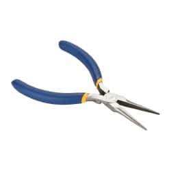 Irwin - 5-1/2" OAL, 1-1/4" Jaw Length x 9/16" Jaw Width, Long Nose Needle Nose Pliers - Serrated Jaw, Standard Head, Dipped Vinyl Handles, with Spring - USA Tool & Supply