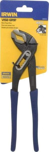 Irwin - 10" OAL, 2" Max Capacity, 7 Position Water Pump Tongue & Groove Pliers - Serrated V-Jaws, Curved Head, Dipped Vinyl Handles - USA Tool & Supply