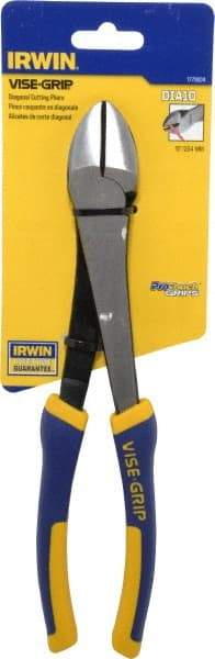 Irwin - 10" OAL, 14 AWG Capacity, Semi-Flush Diagonal Cutter - 1-7/16" Jaw Length x 1-3/16" Jaw Width, Oval Head, ProTouch Handle - USA Tool & Supply