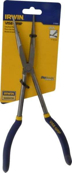 Irwin - 11" OAL, 3-1/4" Jaw Length x 2-1/2" Jaw Width, Long Nose Long Reach Pliers - Serrated Jaw, Dipped Vinyl Handles - USA Tool & Supply