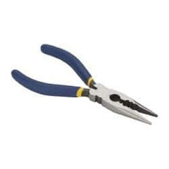 Irwin - 6" OAL, 1-7/8" Jaw Length x 3/4" Jaw Width, Long Nose Side Cutting Electrician's Pliers - Serrated Jaw, Crimper, Cutter & Stripper Head, Dipped Vinyl Handles - USA Tool & Supply