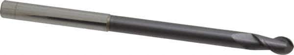 Accupro - 1/4" Diam, 1/2" LOC, 2 Flute Solid Carbide Ball End Mill - AlTiN Finish, Single End, 4" OAL, 1/4" Shank Diam, Spiral Flute - USA Tool & Supply