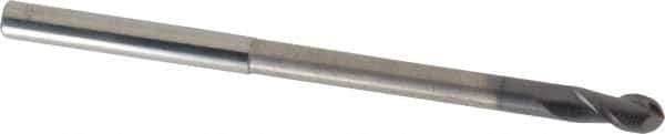 Accupro - 6mm Diam, 12mm LOC, 2 Flute Solid Carbide Ball End Mill - AlTiN Finish, Single End, 100mm OAL, 6mm Shank Diam, Spiral Flute - USA Tool & Supply