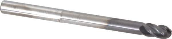 Accupro - 8mm Diam, 14mm LOC, 4 Flute Solid Carbide Ball End Mill - AlTiN Finish, Single End, 100mm OAL, 8mm Shank Diam, Spiral Flute - USA Tool & Supply