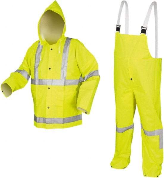 MCR Safety - Size 2XL, High Visibility Lime, High Visibility Three Piece Suit - Detachable Hood, Take Up Snaps Ankle, Take Up Snaps Wrist - USA Tool & Supply