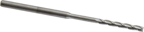 Accupro - 0.095", 3/4" LOC, 1/8" Shank Diam, 2-1/2" OAL, 3 Flute, Solid Carbide Square End Mill - Single End, Uncoated, Spiral Flute, 30° Helix, Centercutting, Series Miniature - USA Tool & Supply