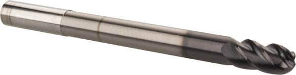 Accupro - 1/2" Diam, 1" LOC, 4 Flute Solid Carbide Ball End Mill - AlTiN Finish, Single End, 6" OAL, 1/2" Shank Diam, Spiral Flute - USA Tool & Supply