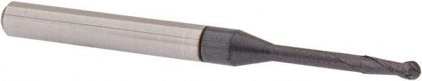 Accupro - 1/16" Diam, 3/16" LOC, 2 Flute Solid Carbide Ball End Mill - AlTiN Finish, Single End, 1-1/2" OAL, 1/8" Shank Diam, Spiral Flute - USA Tool & Supply