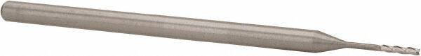 Accupro - 0.04", 0.2" LOC, 1/8" Shank Diam, 2-1/2" OAL, 3 Flute, Solid Carbide Square End Mill - Single End, Uncoated, Spiral Flute, 30° Helix, Centercutting, Series Miniature - USA Tool & Supply
