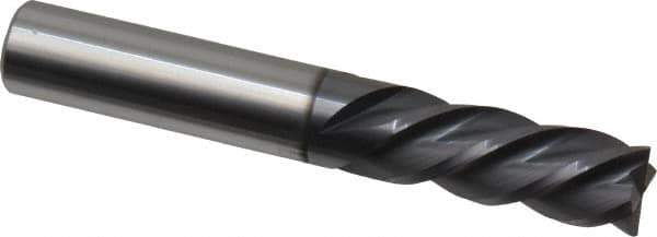 Accupro - 3/8", 7/8" LOC, 3/8" Shank Diam, 2-1/2" OAL, 4 Flute, Solid Carbide Square End Mill - Single End, AlTiN Finish, Spiral Flute, 40° Helix, Centercutting, Right Hand Cut, Left Hand Flute - USA Tool & Supply