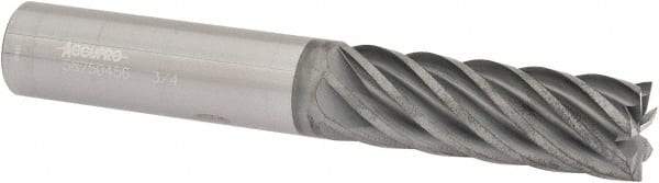 Accupro - 3/4", 2-1/4" LOC, 3/4" Shank Diam, 5" OAL, 7 Flute, Solid Carbide Square End Mill - Single End, nACRo Finish, Spiral Flute, 37.50° Helix, Centercutting, Right Hand Cut, Right Hand Flute - USA Tool & Supply