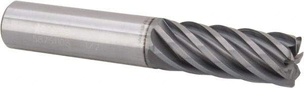 Accupro - 1/2", 7 Flute, Single End, Solid Carbide, 0.03" Corner Radius End Mill - 3" OAL, 37° Helix, Right Hand Flute, 1-1/4" LOC, Right Hand Cut - USA Tool & Supply
