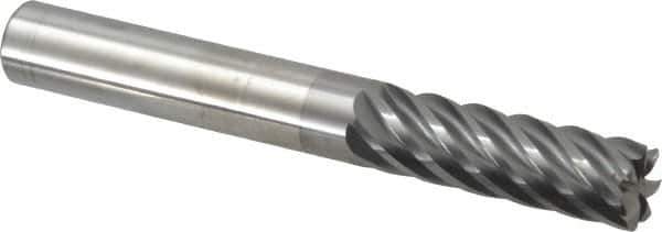 Accupro - 1/2", 7 Flute, Single End, Solid Carbide, 0.03" Corner Radius End Mill - 4" OAL, 37° Helix, Right Hand Flute, 1-5/8" LOC, Right Hand Cut - USA Tool & Supply