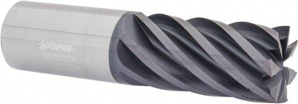 Accupro - 1", 2" LOC, 1" Shank Diam, 4" OAL, 7 Flute, Solid Carbide Square End Mill - Single End, AlTiN Finish, Spiral Flute, 37.50° Helix, Centercutting, Right Hand Cut, Right Hand Flute - USA Tool & Supply